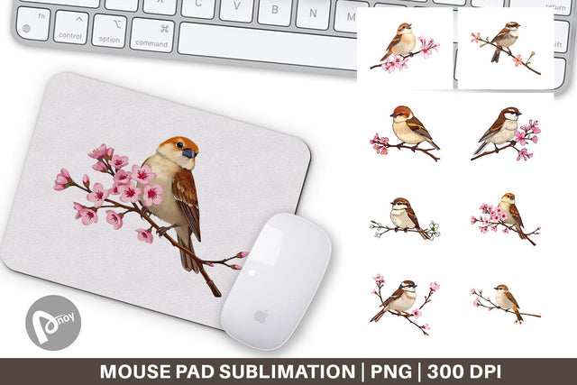 Mouse Pad Spring Sparrow Sublimation artnoy 