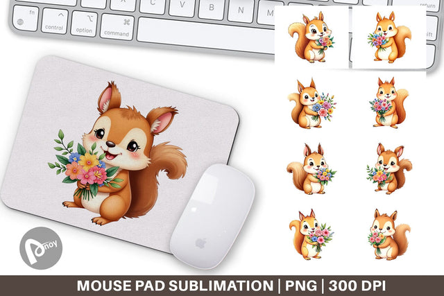 Mouse Pad Squirrel Spring Bouquet Sublimation artnoy 