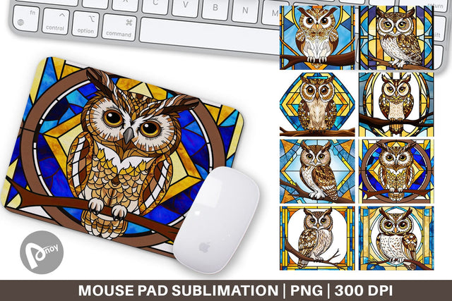 Mouse Pad Stained Glass Owl Sublimation artnoy 