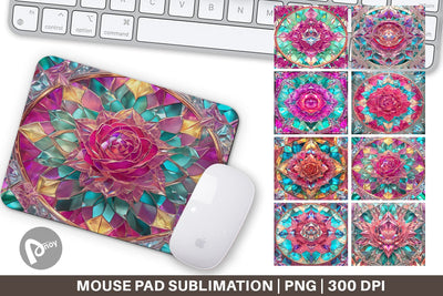Mouse Pad Stained Glass Rose Flower Sublimation artnoy 
