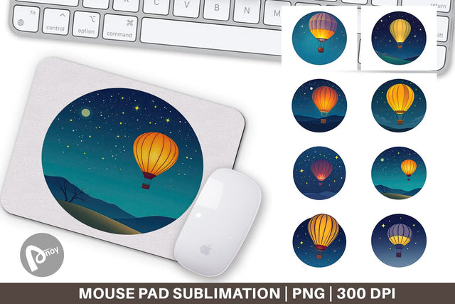 Mouse Pad Starry Hot Air Balloon Sublimation artnoy 