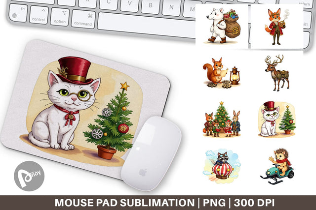 Mouse Pad Steampunk Christmas Animals Sublimation artnoy 