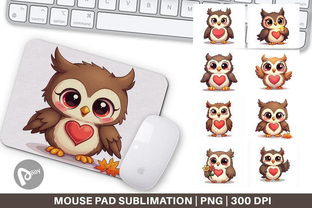 Mouse Pad Stitched Owl Poses Sublimation artnoy 