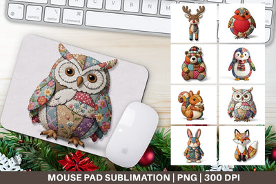 Mouse Pad Stitched Woodland Animal Patchwork Sublimation artnoy 