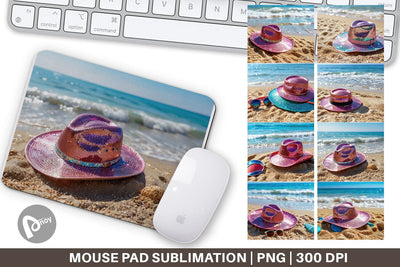 Mouse Pad Straw Hats on Sand Beach Sublimation artnoy 