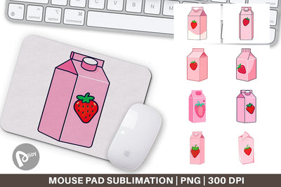 Mouse Pad Strawberry Milk Carton Sublimation artnoy 
