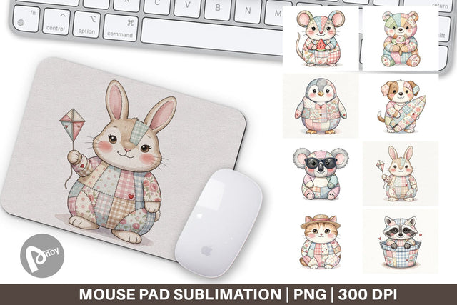Mouse Pad Summer Fun Patchwork Animal Sublimation artnoy 