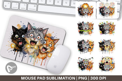 Mouse Pad Summer Night Panic Cats Watercolor Sublimation artnoy 