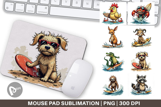 Mouse Pad Surf Scream Critters Sublimation artnoy 