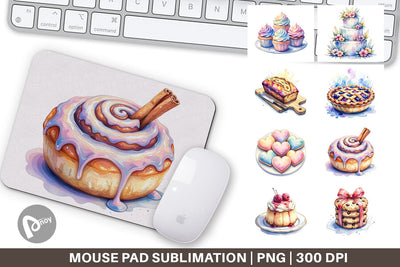 Mouse Pad Sweet Watercolor Cakes & Pies Sublimation artnoy 