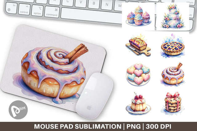 Mouse Pad Sweet Watercolor Cakes & Pies Sublimation artnoy 