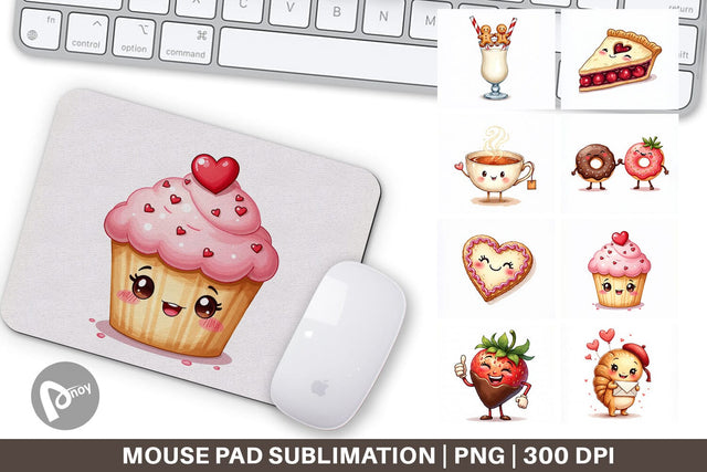 Mouse Pad Sweetheart Cafe Valentine Watercolor Treats Sublimation artnoy 