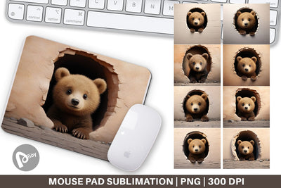 Mouse Pad Tedy bear Peeks from Wall Sublimation artnoy 