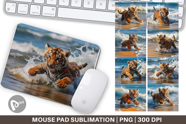 Mouse Pad Tiger Running on Beach Sublimation artnoy 