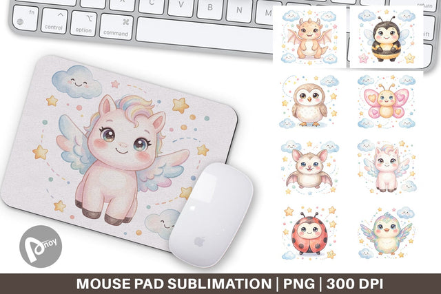 Mouse Pad Tiny Winged Baby Animal Watercolor Sublimation artnoy 
