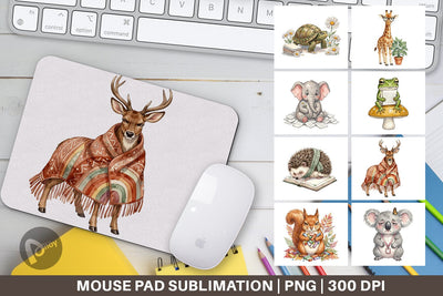 Mouse Pad Tired Boho Teacher Animal Watercolor Sublimation artnoy 