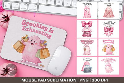 Mouse Pad Tired Pink Ghost Coquette Watercolor Sublimation artnoy 