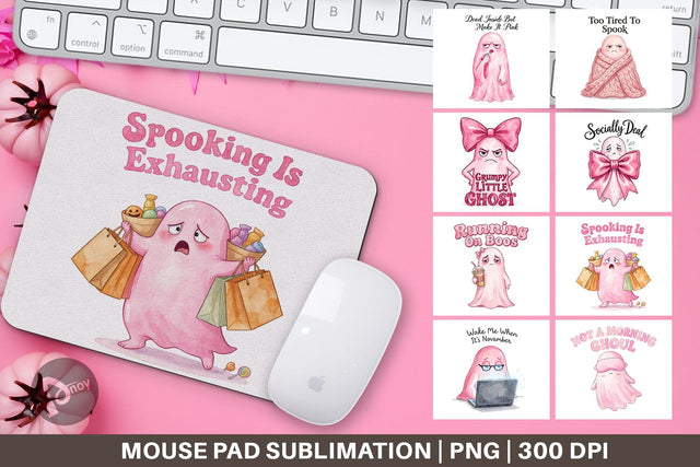 Mouse Pad Tired Pink Ghost Coquette Watercolor Sublimation artnoy 