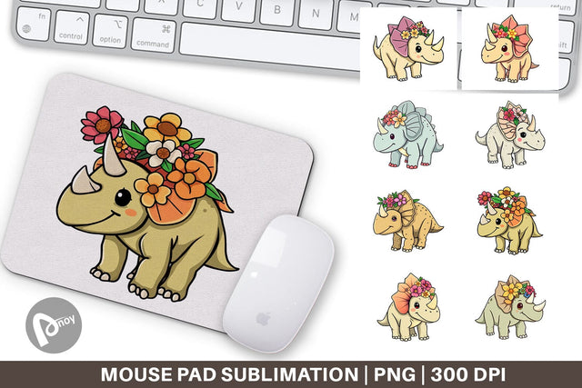 Mouse Pad Triceratops with Flowers Sublimation artnoy 