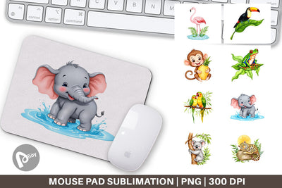 Mouse Pad Tropical Animals Watercolor Sublimation artnoy 