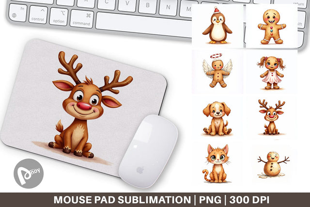Mouse Pad UglyCute Gingerbread Pals Watercolor Sublimation artnoy 