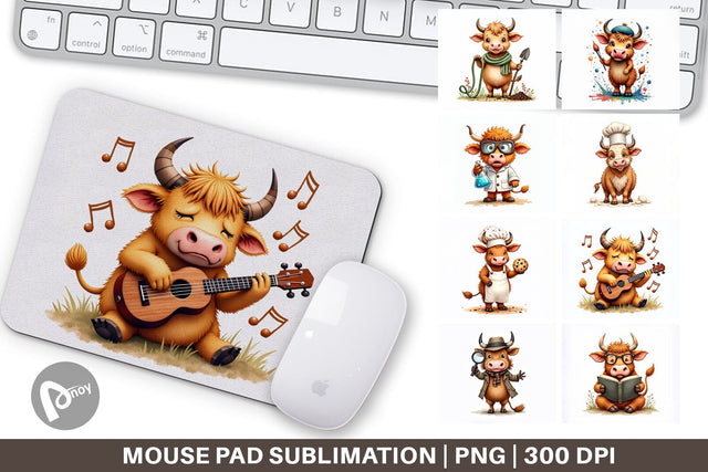 Mouse Pad UglyCute Highland Cow Occupations Quirky Jobs & Hobbies Sublimation artnoy 