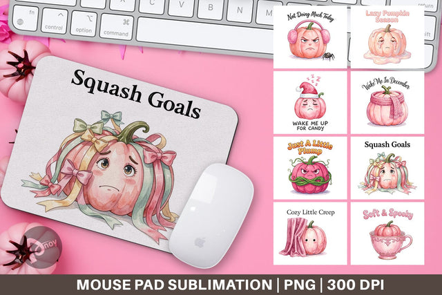 Mouse Pad Unbothered Pink Pumpkin Watercolor Sublimation artnoy 