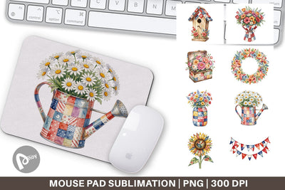 Mouse Pad USA Quilted Floral Bunting Watercolor Sublimation artnoy 