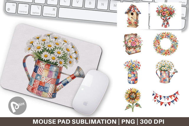 Mouse Pad USA Quilted Floral Bunting Watercolor Sublimation artnoy 
