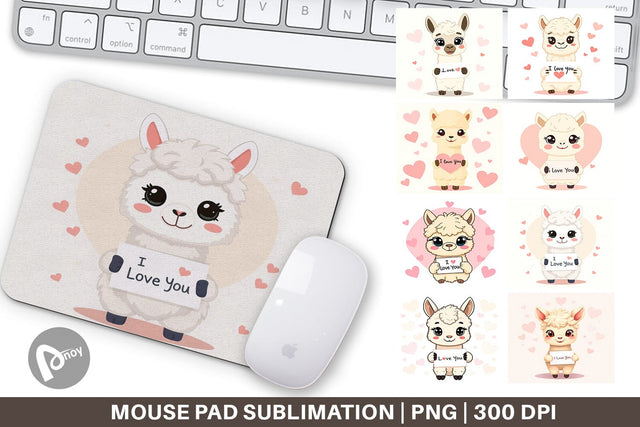 Mouse Pad Valentine Alpaca Cartoon Sublimation artnoy 