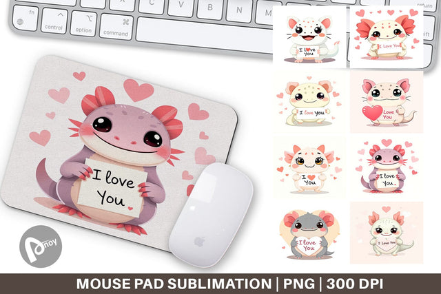 Mouse Pad Valentine Axolotl Cartoon Sublimation artnoy 