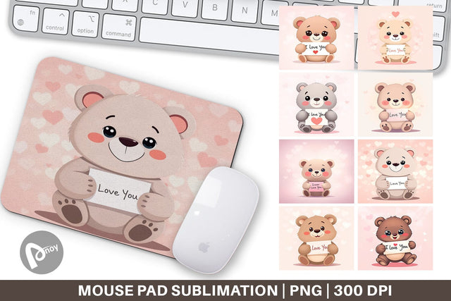 Mouse Pad Valentine Bear Cartoon Sublimation artnoy 