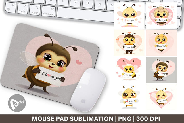 Mouse Pad Valentine Bee Cartoon Sublimation artnoy 