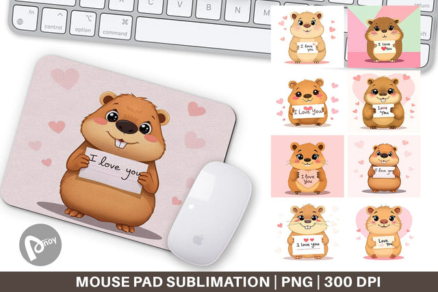 Mouse Pad Valentine Capybara Cartoon Sublimation artnoy 