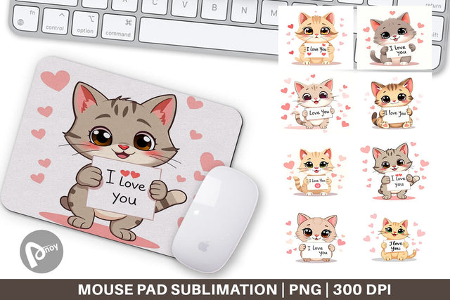 Mouse Pad Valentine Cat Cartoon Sublimation artnoy 
