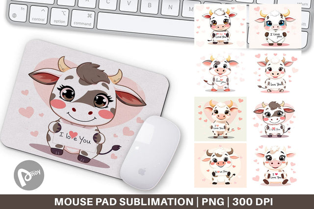 Mouse Pad Valentine Cow Cartoon Sublimation artnoy 