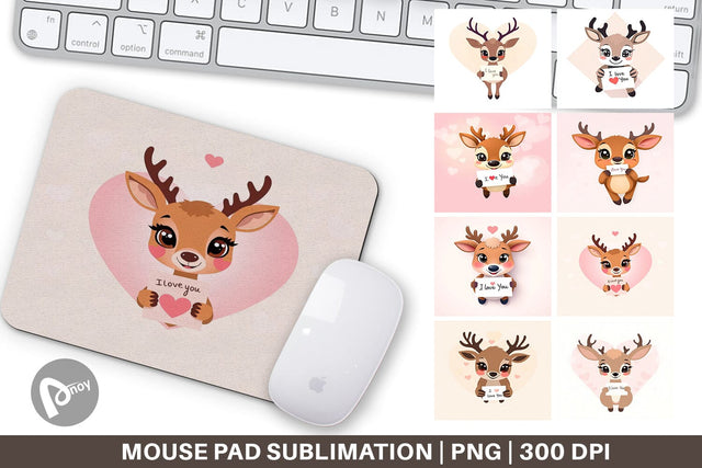 Mouse Pad Valentine Deer Cartoon Sublimation artnoy 