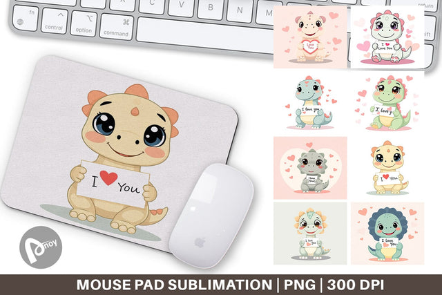 Mouse Pad Valentine Dinosaur Cartoon Sublimation artnoy 