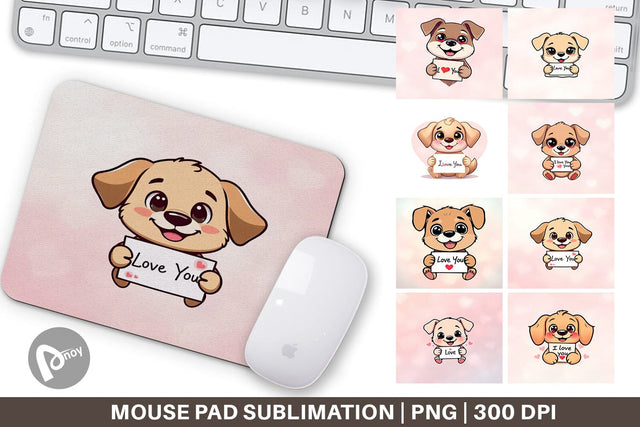 Mouse Pad Valentine Dog Cartoon Sublimation artnoy 