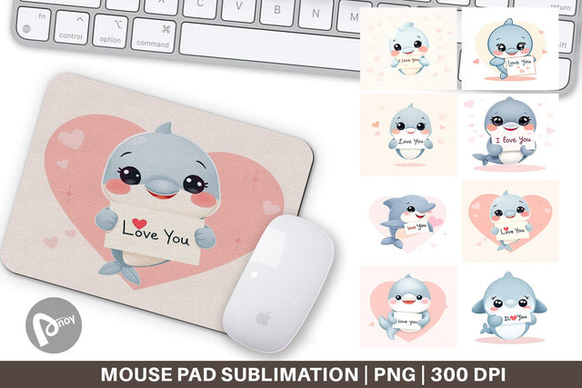 Mouse Pad Valentine Dolphin Cartoon Sublimation artnoy 