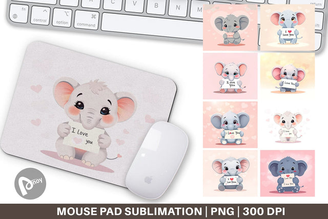 Mouse Pad Valentine Elephant Cartoon Sublimation artnoy 