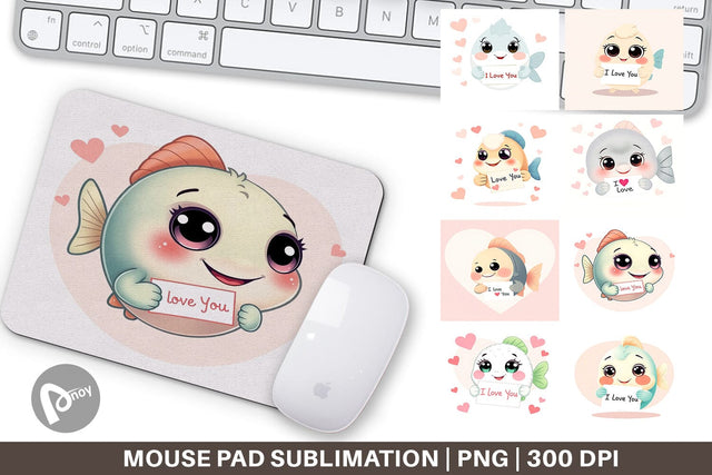 Mouse Pad Valentine Fish Cartoon Sublimation artnoy 