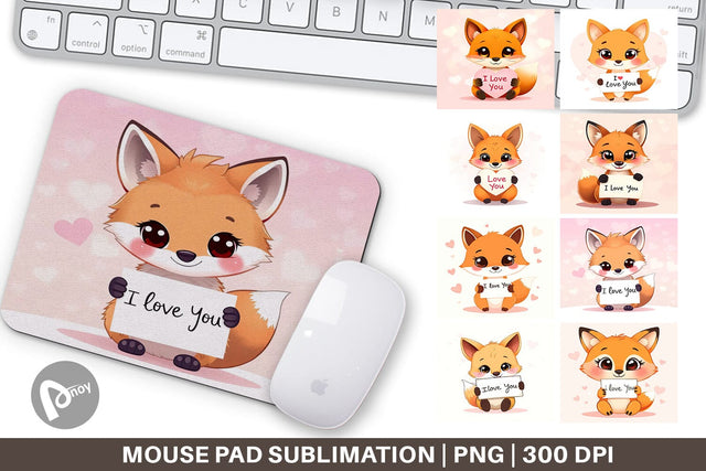 Mouse Pad Valentine Fox Cartoon Sublimation artnoy 