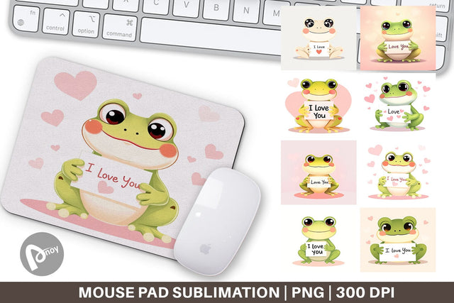 Mouse Pad Valentine Frog Cartoon Sublimation artnoy 