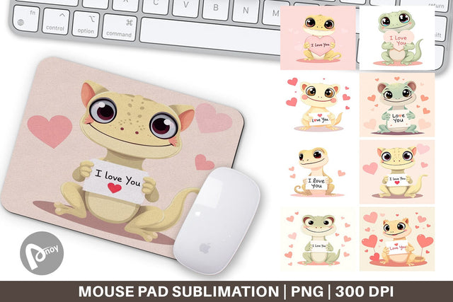 Mouse Pad Valentine Gecko Cartoon Sublimation artnoy 
