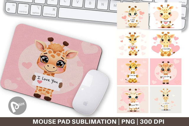 Mouse Pad Valentine Giraffe Cartoon Sublimation artnoy 