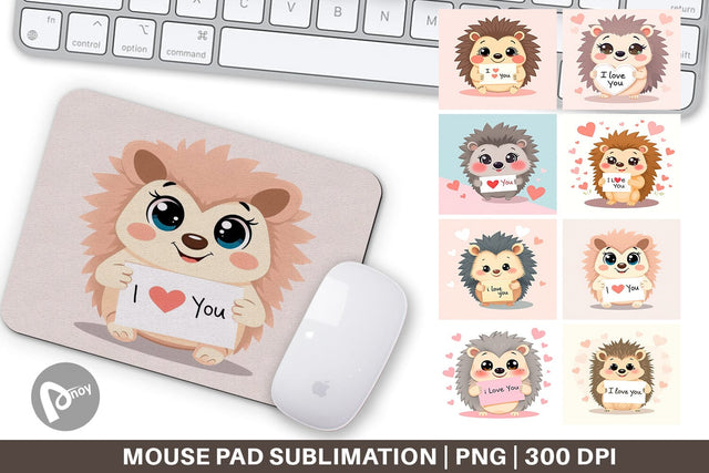 Mouse Pad Valentine Hedgehog Cartoon Sublimation artnoy 
