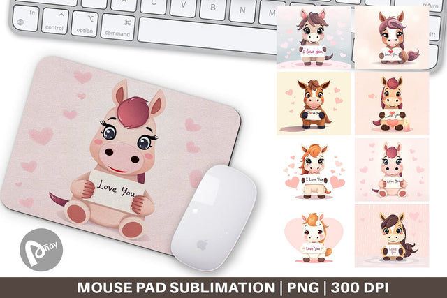 Mouse Pad Valentine Horse Cartoon Sublimation artnoy 