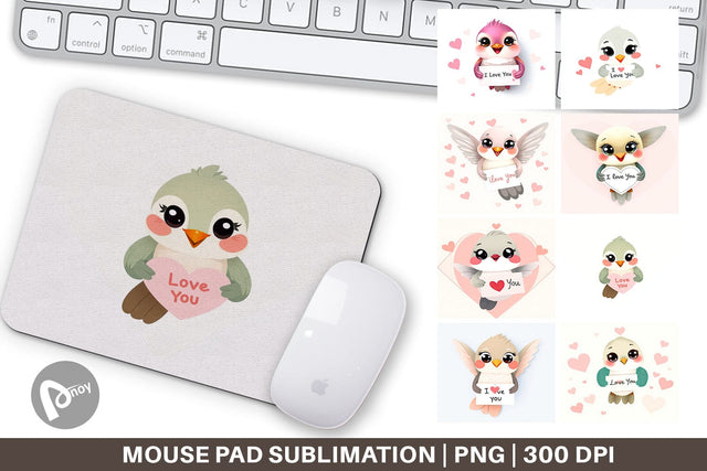 Mouse Pad Valentine Hummingbird Cartoon Sublimation artnoy 