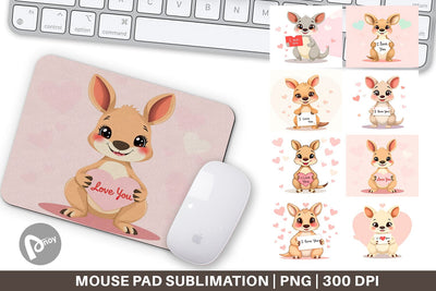 Mouse Pad Valentine Kangaroo Cartoon Sublimation artnoy 